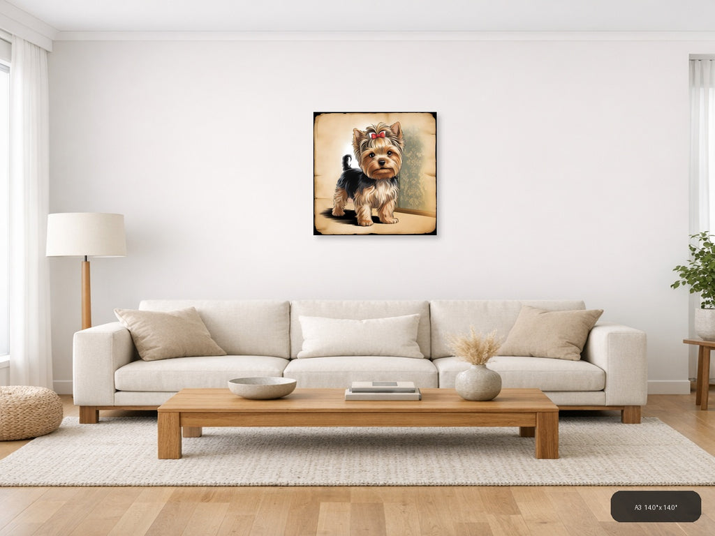 Vintage Shih Tzu Puppy with Pink Bow Wall Art — A3 / Living Room