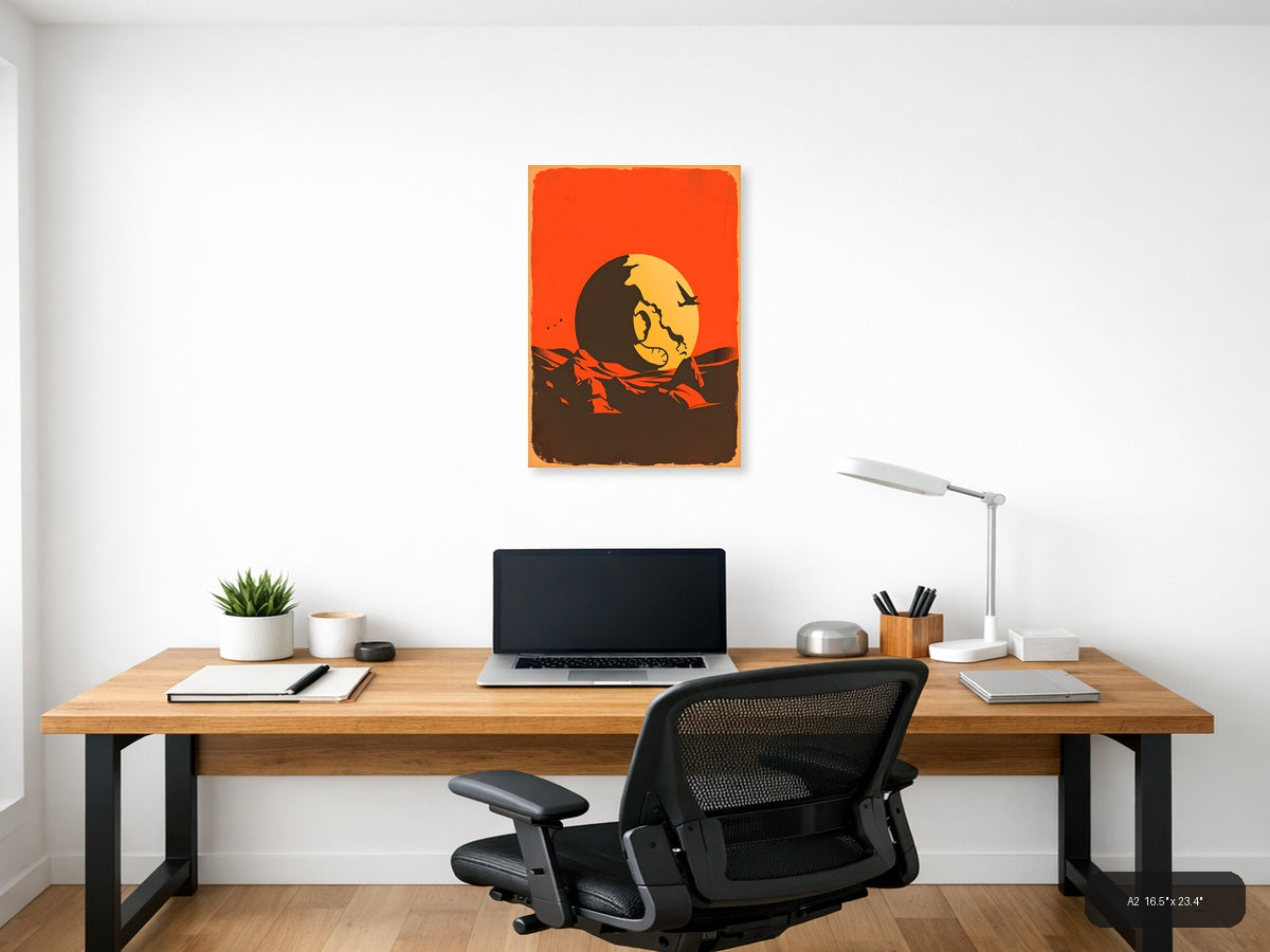 Vintage Moon Face Sunset Silhouette Wall Art — A2 / Office