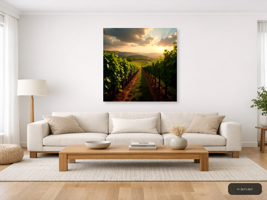 Golden Vineyard Sunset Photography - Landscape Wall Art — A1 / Living Room