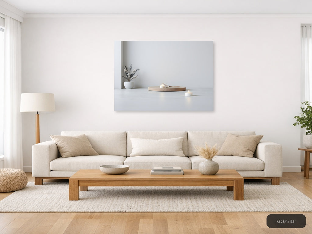 Minimalist Still Life with White Vase and Candles Wall Art — A2 / Living Room