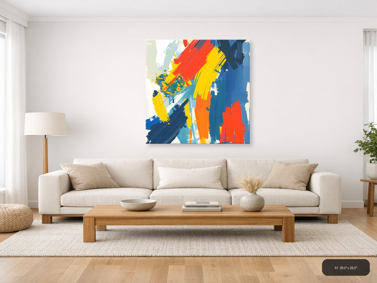 Bold Abstract Brushstrokes Primary Colors Wall Art — A1 / Living Room