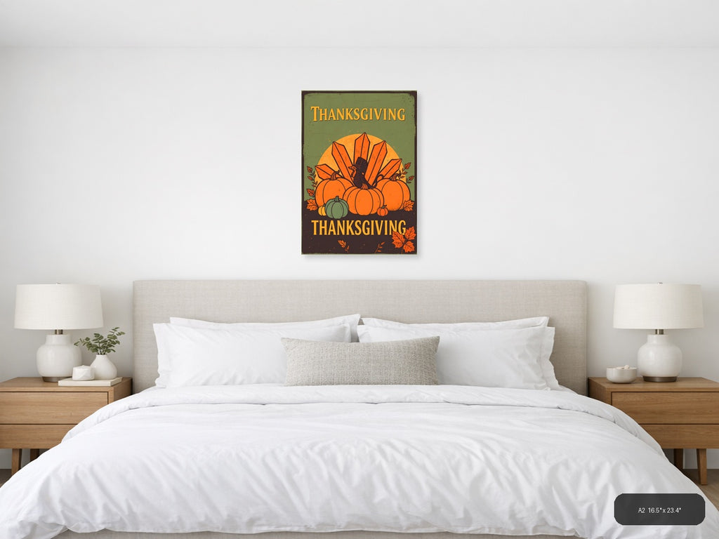 Vintage Thanksgiving Turkey & Pumpkins Harvest Wall Art — A2 / Bedroom