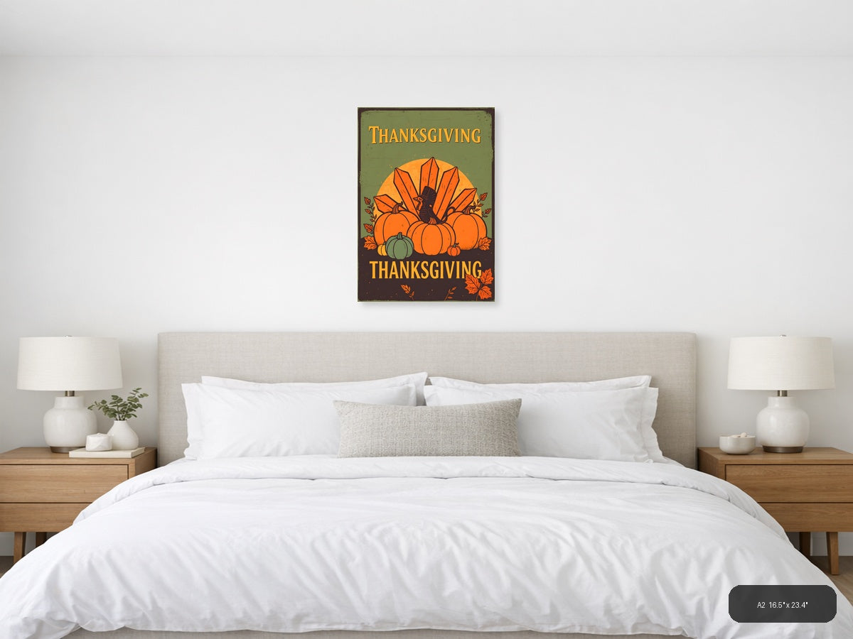 Vintage Thanksgiving Turkey & Pumpkins Harvest Wall Art — A2 / Bedroom