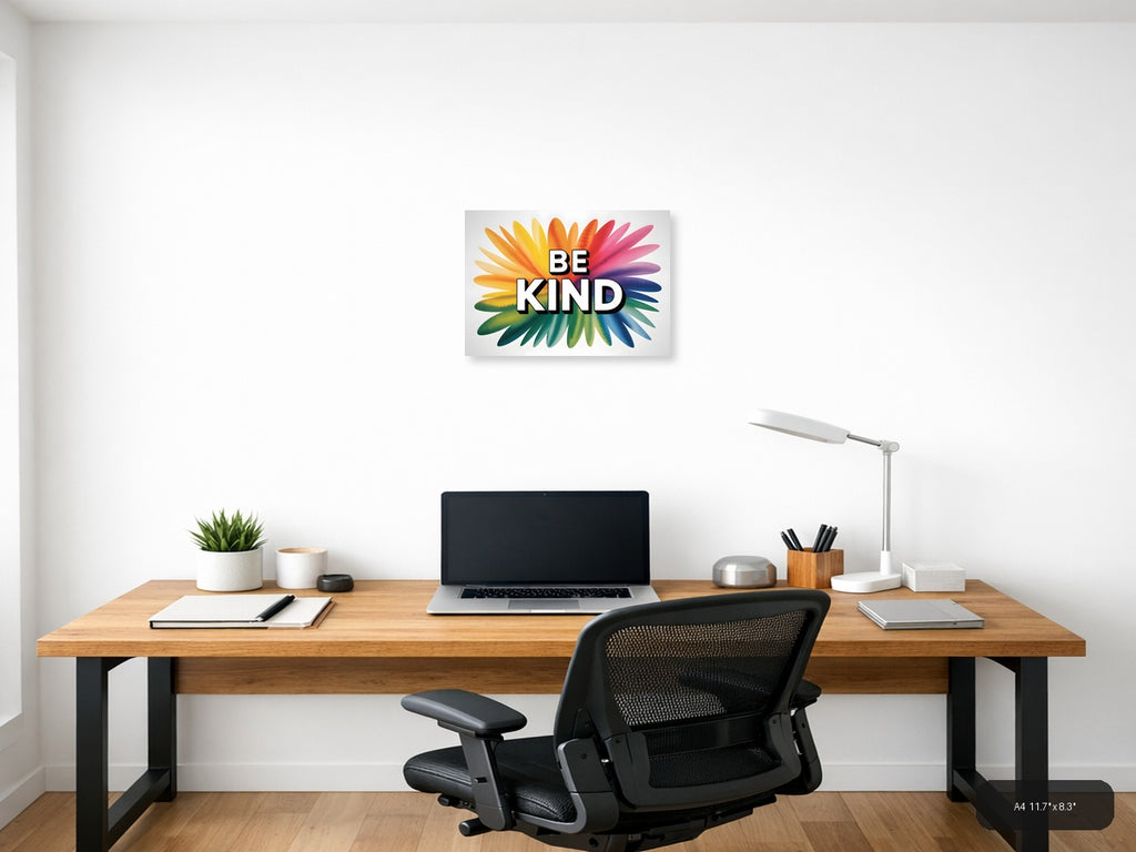 Be Kind Watercolor Rainbow Sunburst Wall Art — A4 / Office