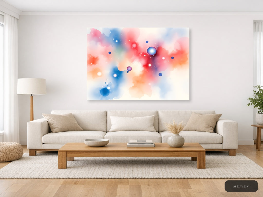 Abstract Watercolor Spheres in Pink & Blue Wall Art — A1 / Living Room