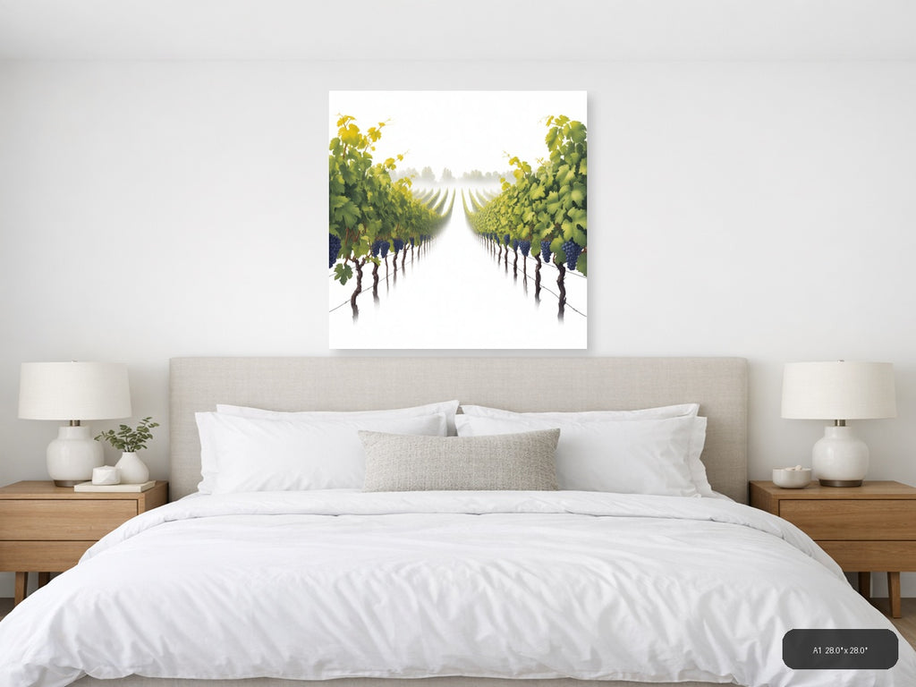 Minimalist Vineyard Path Misty Morning Wall Art — A1 / Bedroom