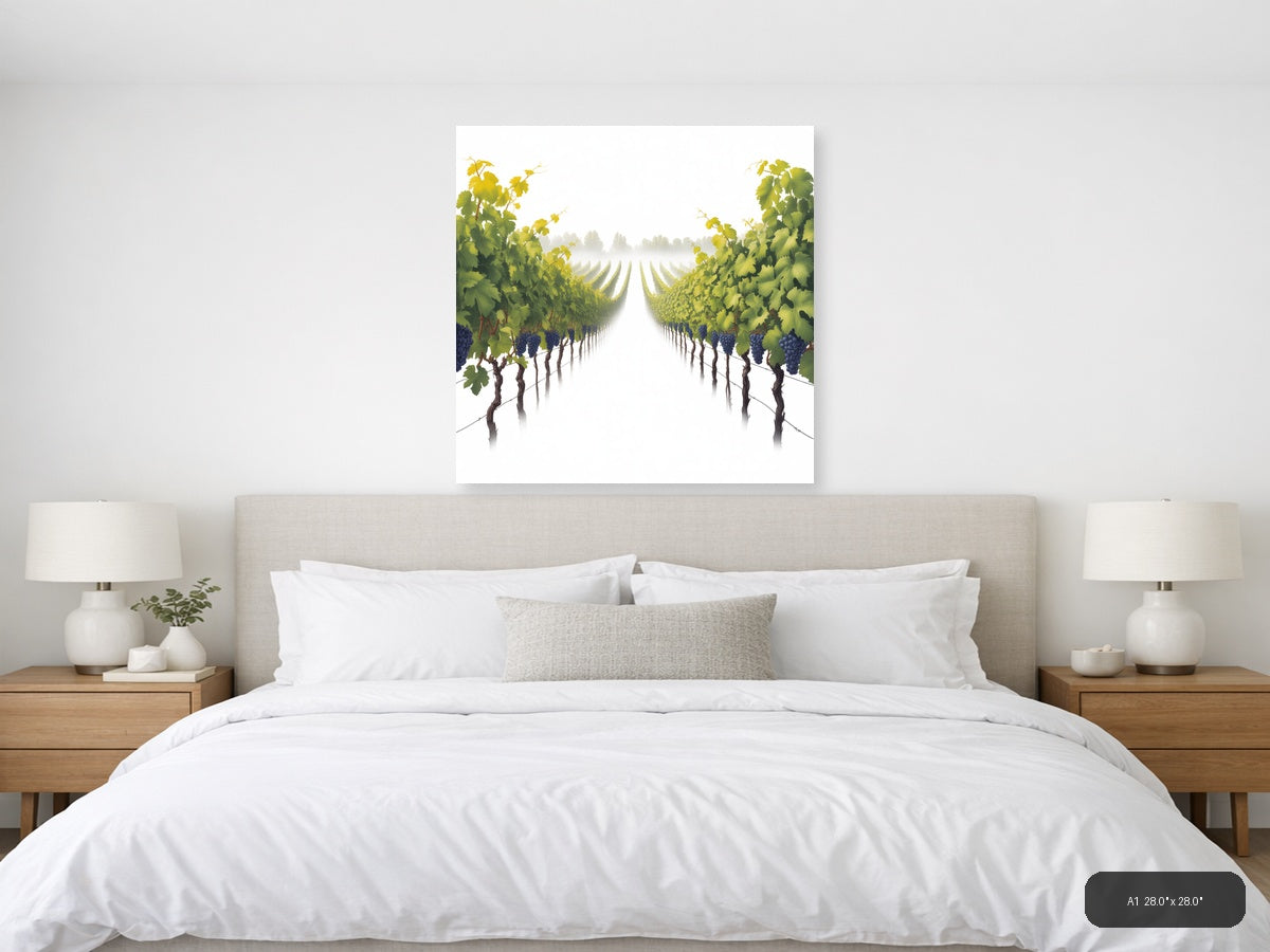 Minimalist Vineyard Path Misty Morning Wall Art — A1 / Bedroom