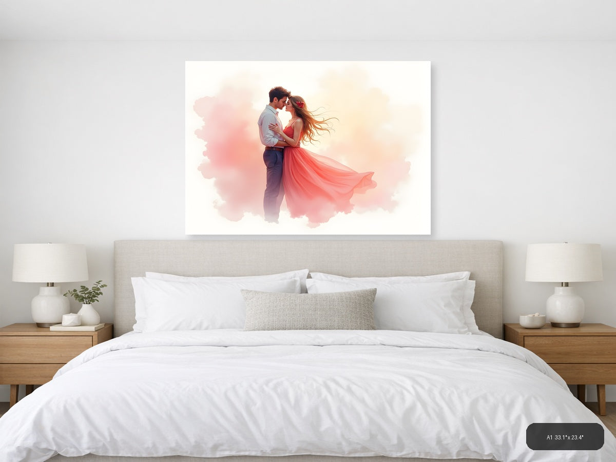 Romantic Couple Dancing Watercolor Wall Art — A1 / Bedroom