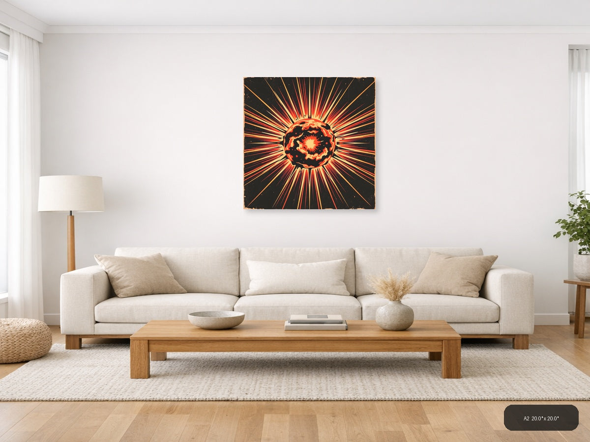 Vintage Explosion Sun Burst Retro Wall Art — A2 / Living Room