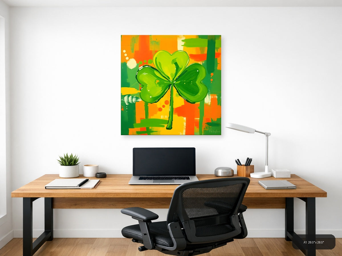 Abstract Green Shamrock St Patrick's Day Wall Art — A1 / Office