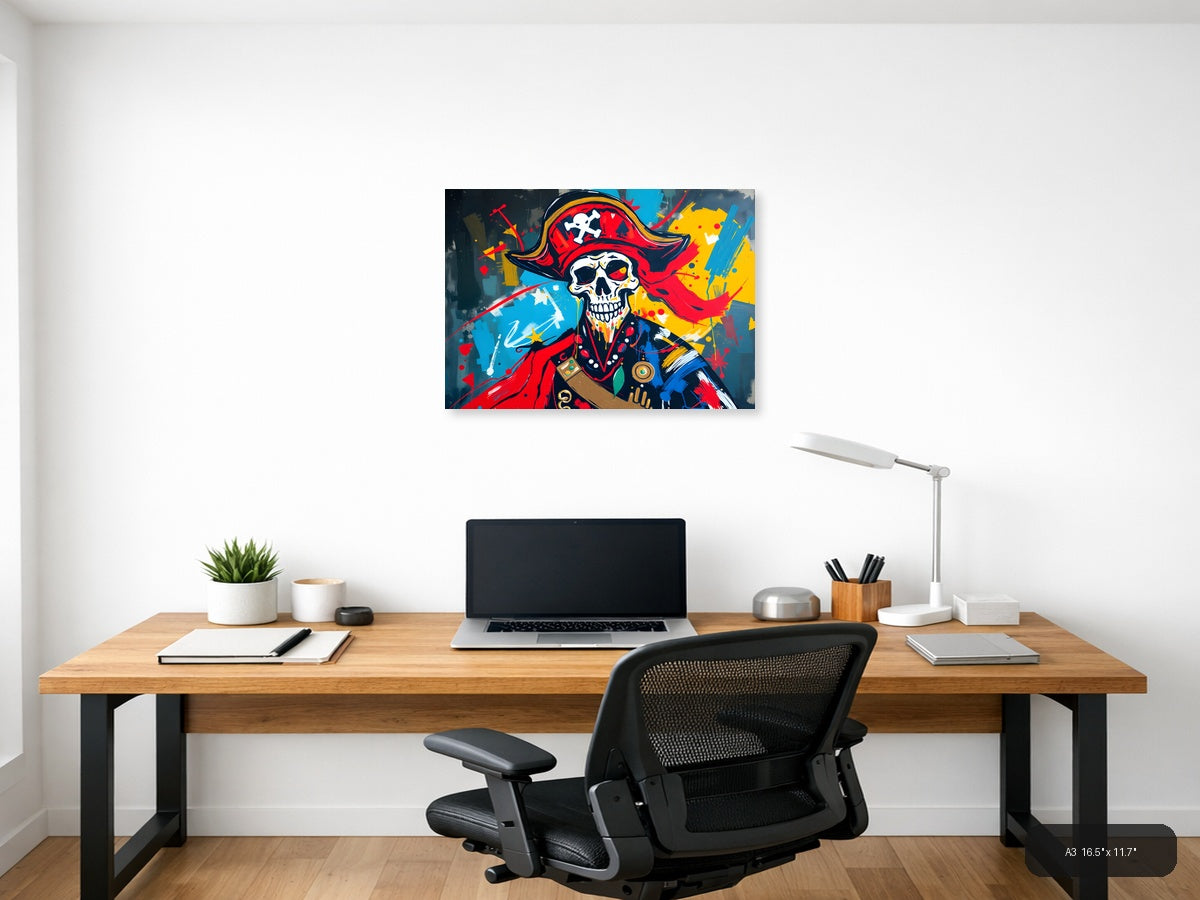 Pirate Skull Red Abstract Canvas Wall Art — A3 / Office