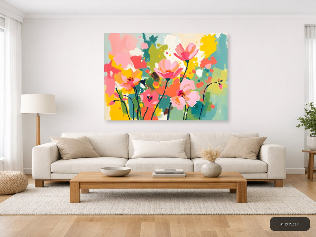 Colorful Abstract Flowers Landscape Wall Art — A1 / Living Room