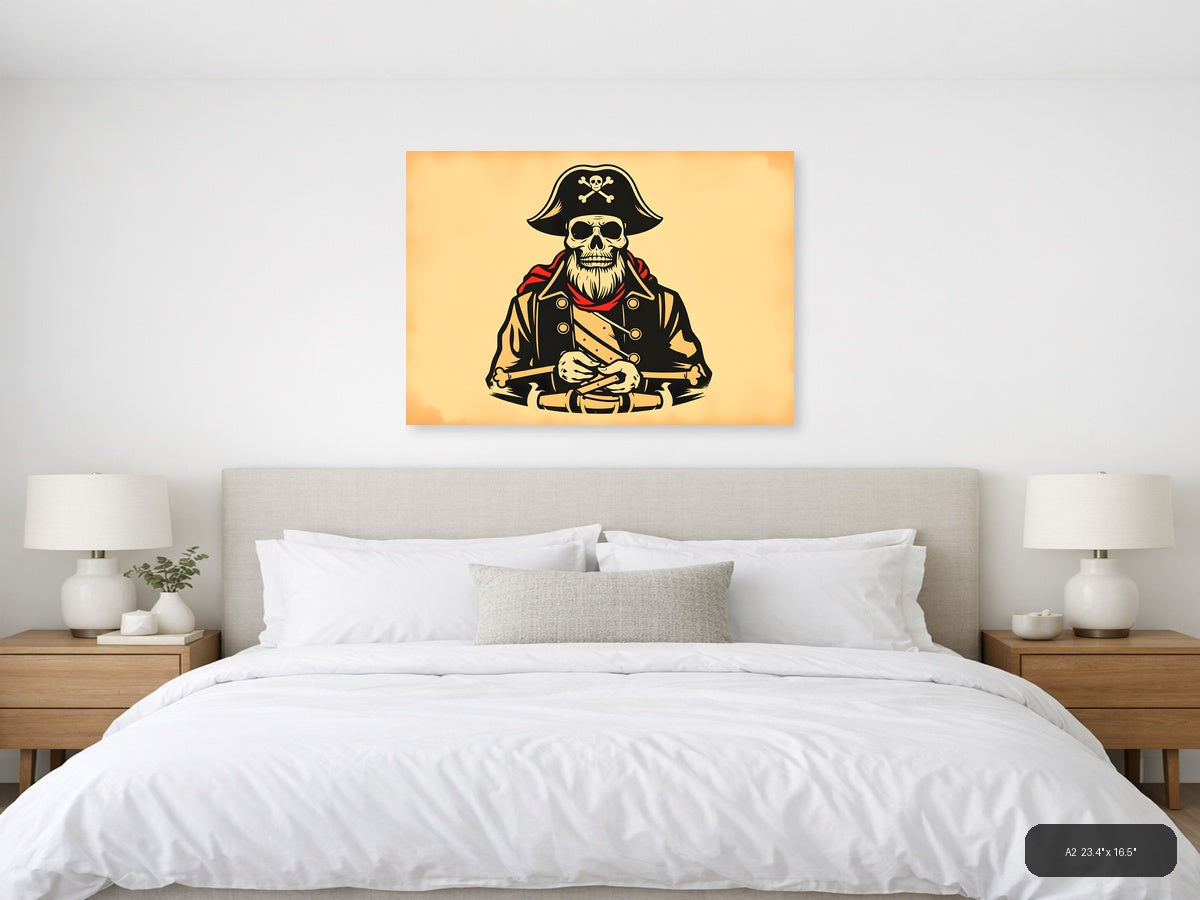Pirate Skull Captain Vintage Illustration Wall Art — A2 / Bedroom