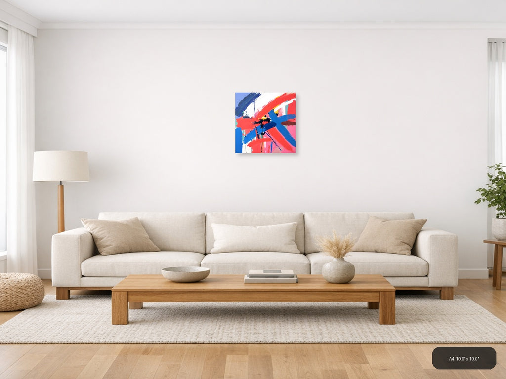 Bold Abstract Brushstrokes Red Blue Modern Wall Art — A4 / Living Room