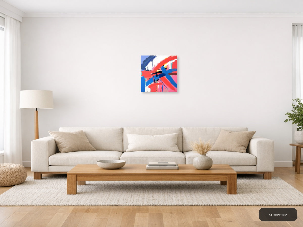 Bold Abstract Brushstrokes Red Blue Modern Wall Art — A4 / Living Room