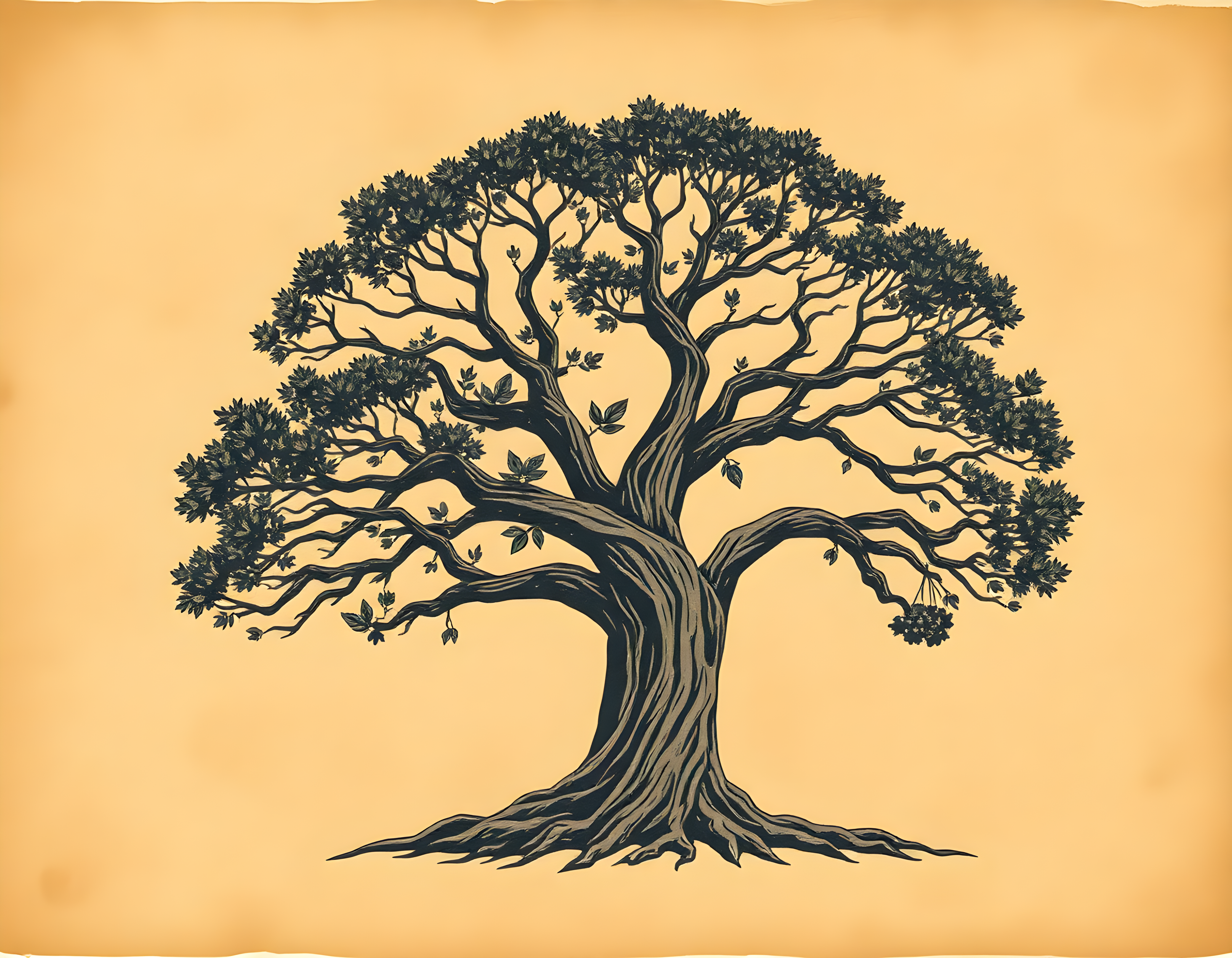 Vintage Majestic Tree Silhouette Landscape Wall Art