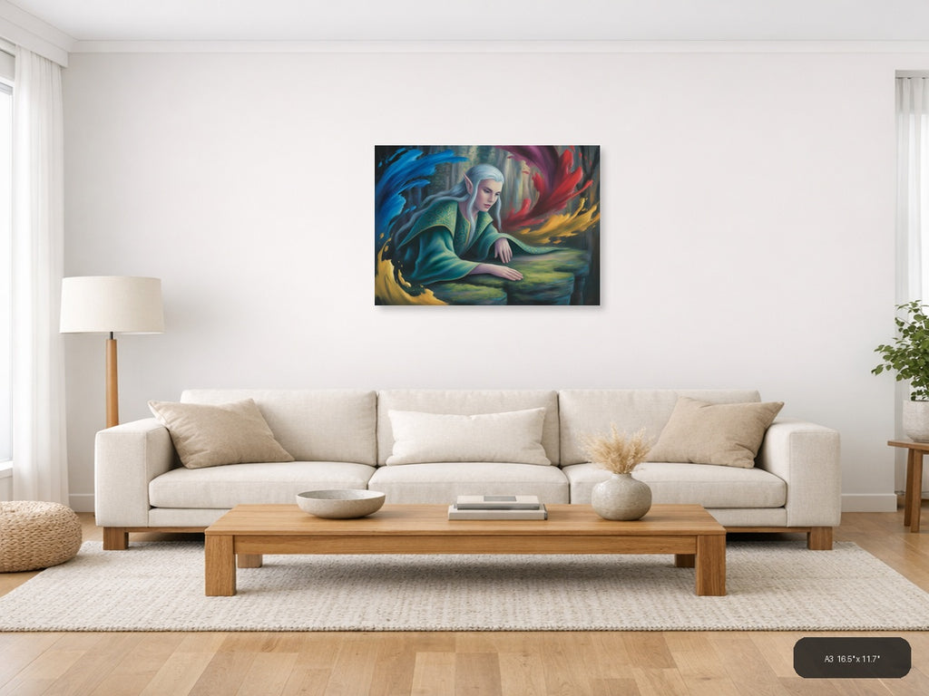 Ethereal Elf with Flowing Robes Abstract Wall Art — A3 / Living Room
