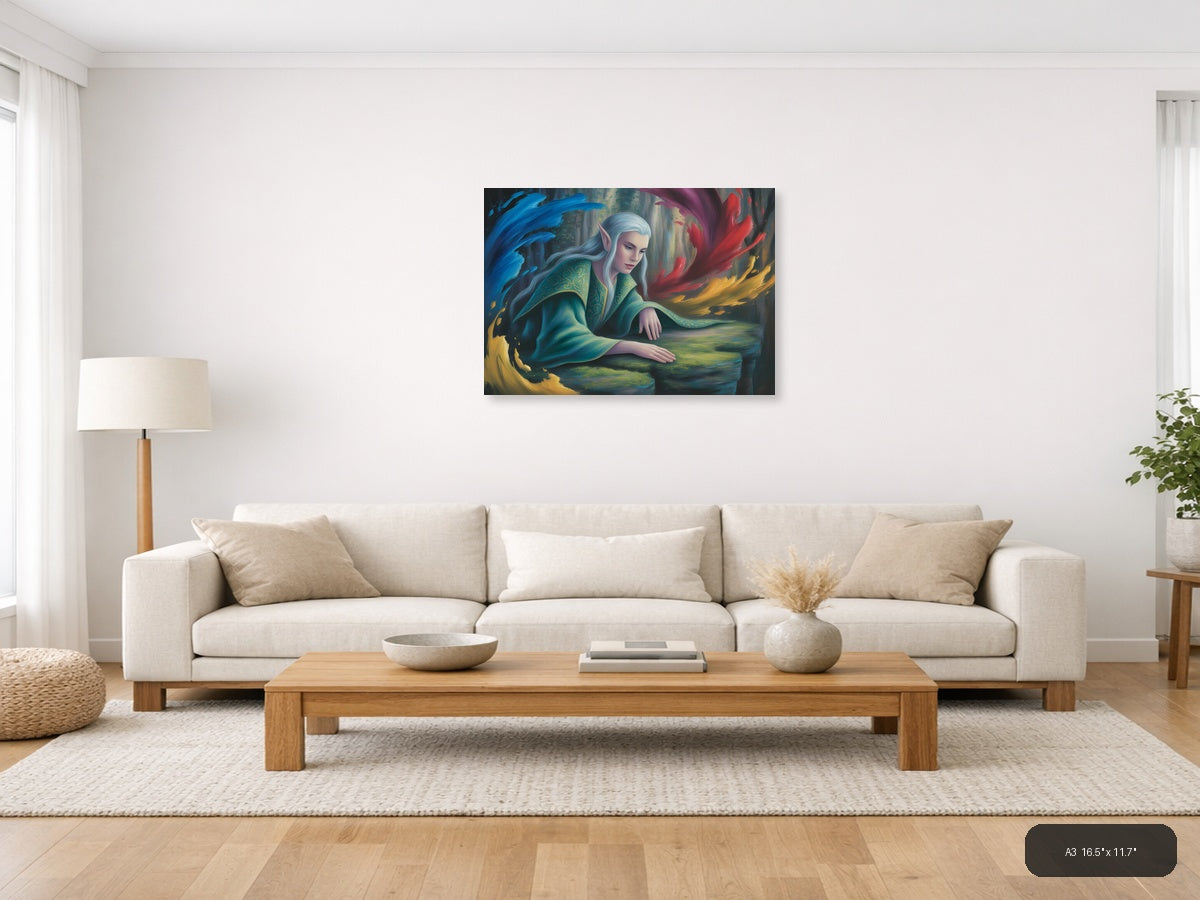 Ethereal Elf with Flowing Robes Abstract Wall Art — A3 / Living Room