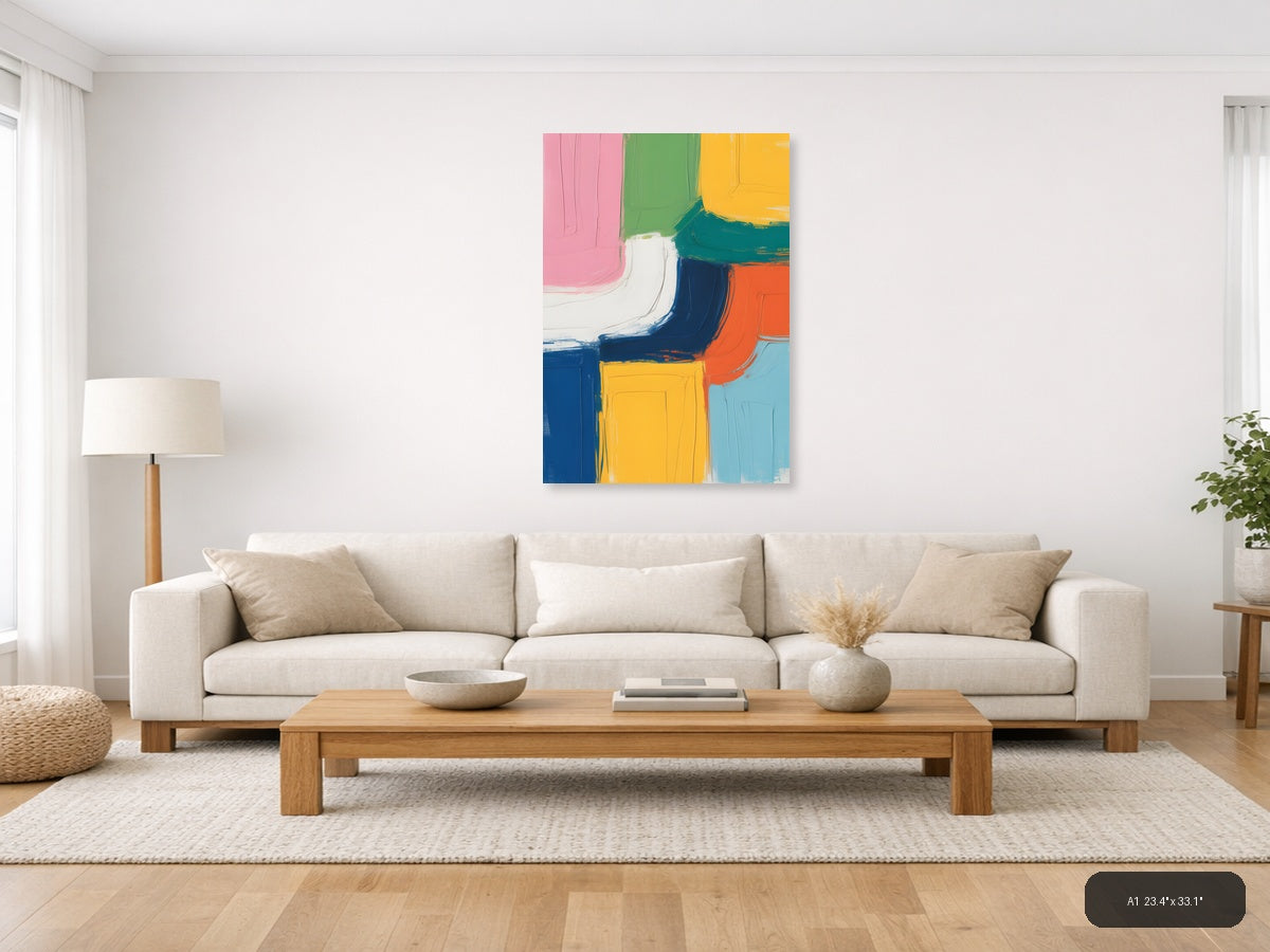 Colorful Abstract Geometric Blocks Modern Wall Art — A1 / Living Room