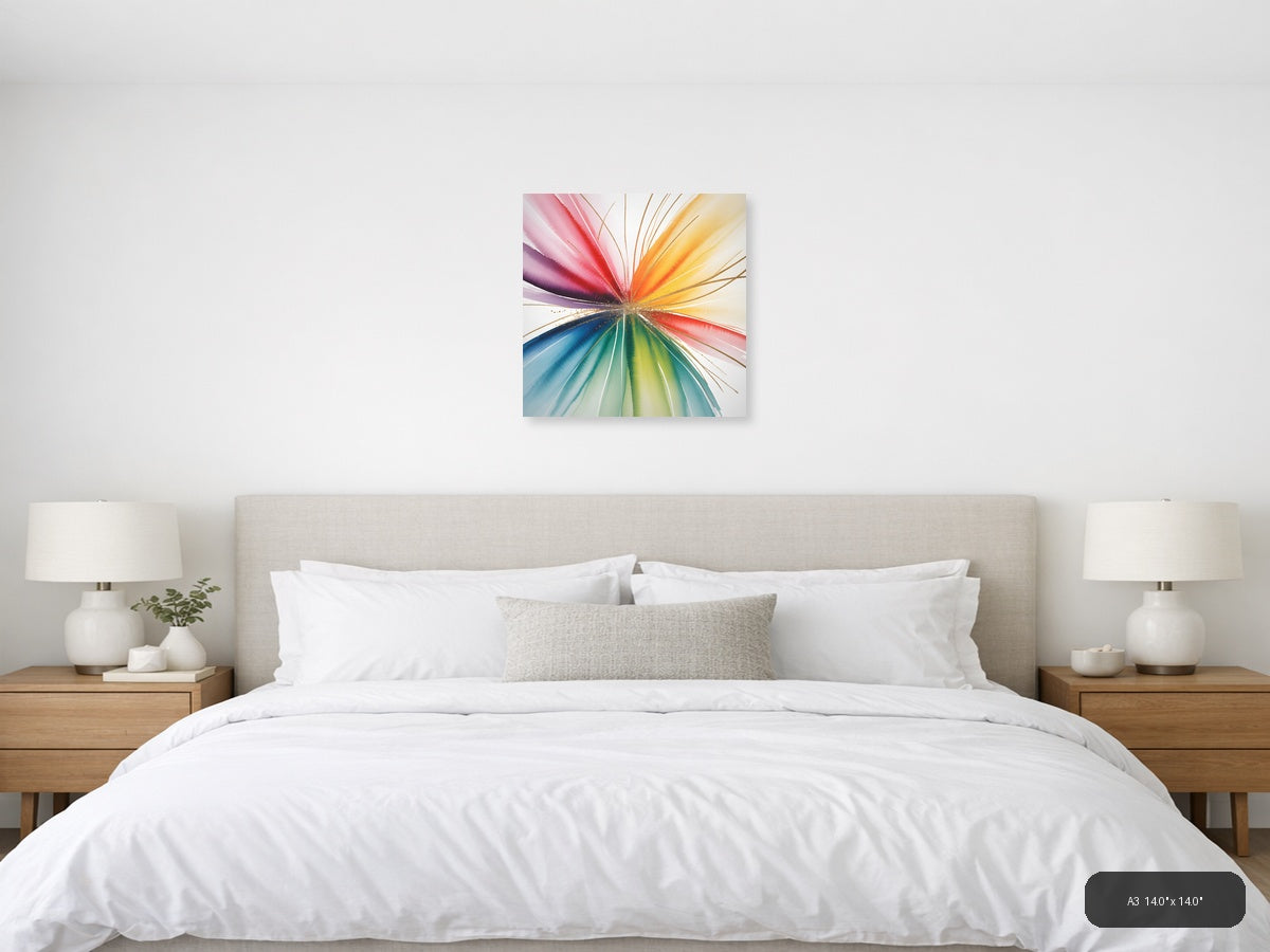 Rainbow Watercolor Sunburst Abstract Wall Art — A3 / Bedroom