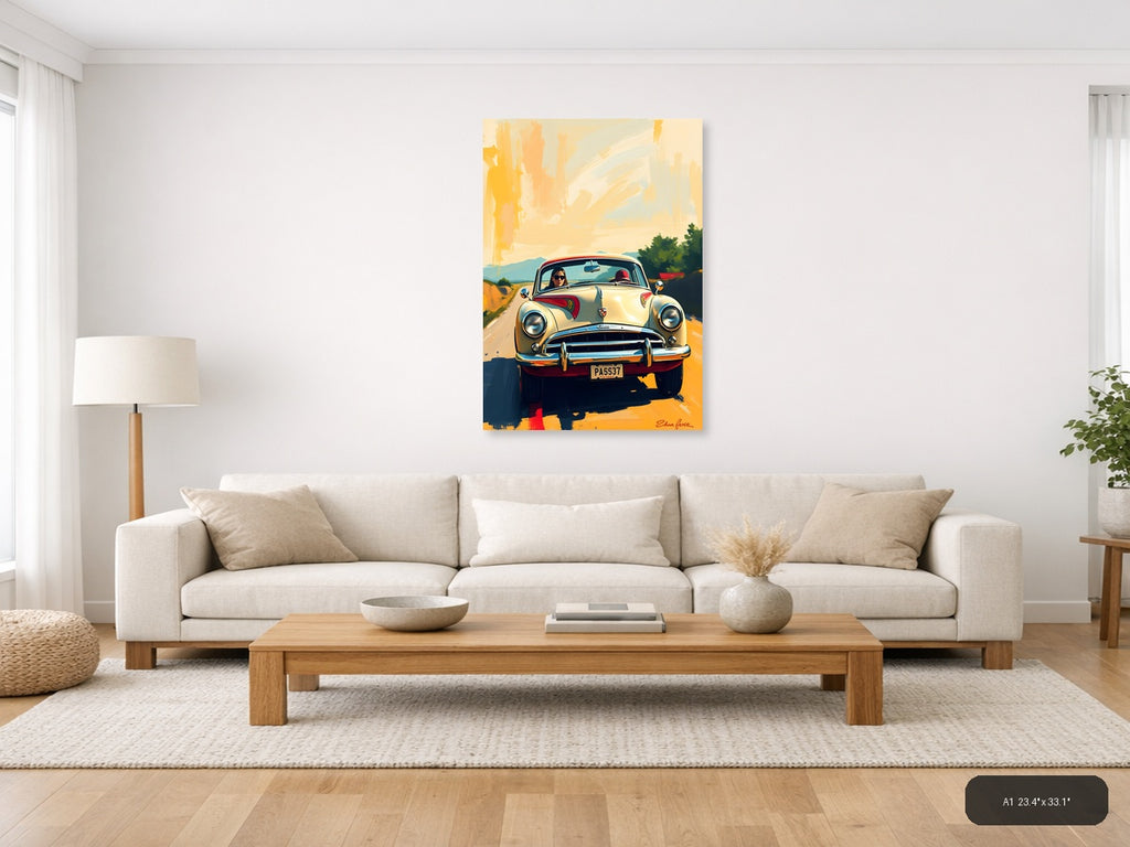 Vintage Convertible Road Trip Abstract Wall Art — A1 / Living Room
