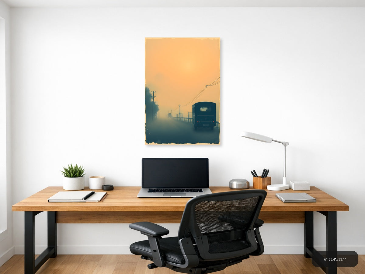 Vintage Misty Road Truck Journey - Retro Wall Art — A1 / Office