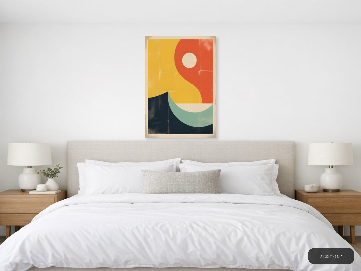 Vintage Geometric Sun and Moon Abstract Wall Art — A1 / Bedroom