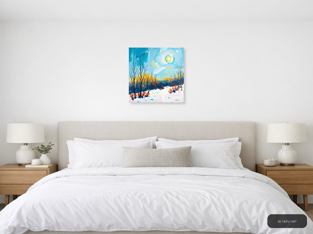 Abstract Winter Landscape with Golden Sun Wall Art — A3 / Bedroom