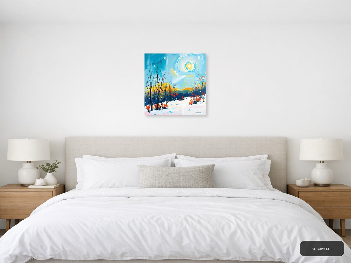 Abstract Winter Landscape with Sun - Modern Wall Art — A3 / Bedroom