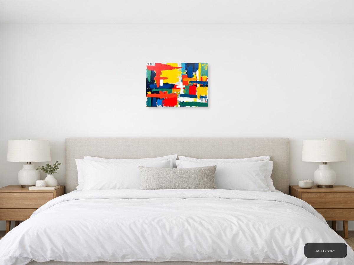 Vibrant Abstract Brushstrokes Primary Colors Wall Art — A4 / Bedroom
