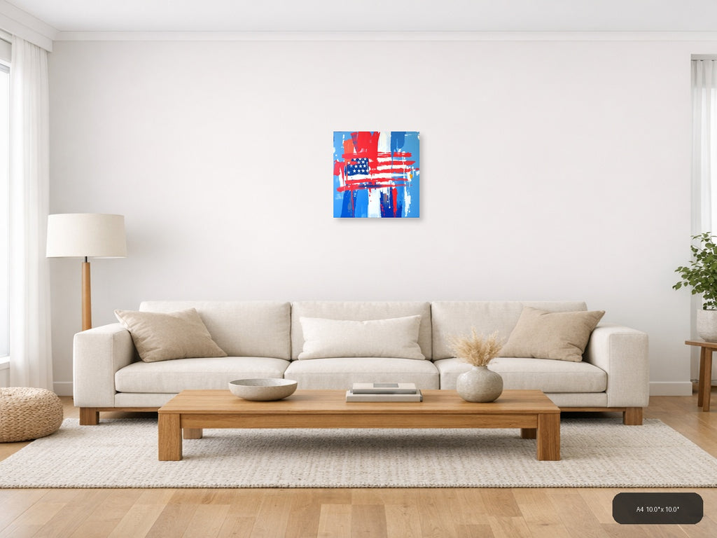 Abstract American Flag Drip Painting - Patriotic Wall Art — A4 / Living Room