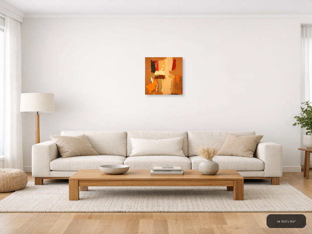 Abstract Orange & Red Geometric Modern Wall Art — A4 / Living Room