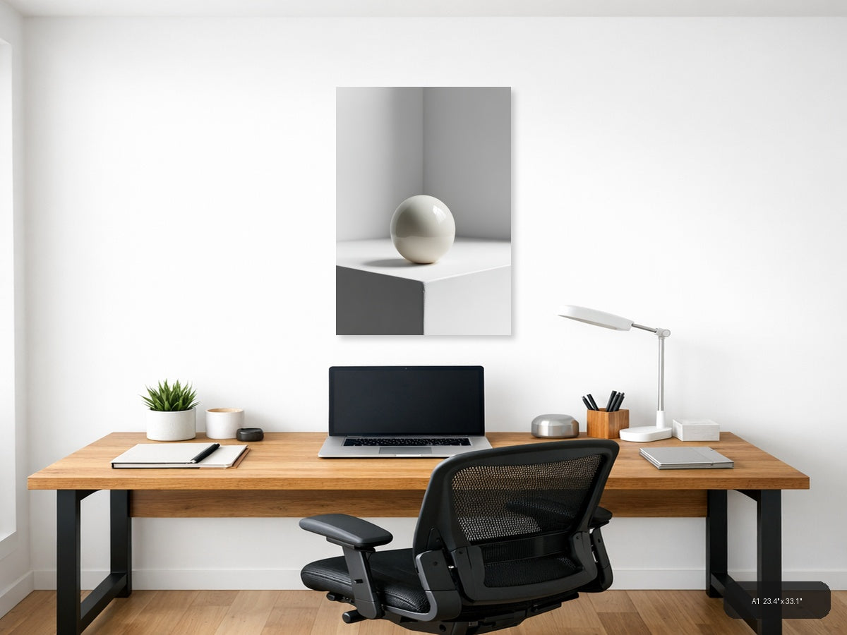 Minimalist White Sphere on Pedestal Wall Art — A1 / Office