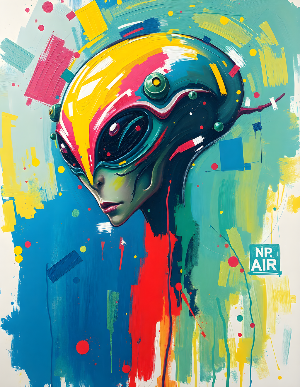 Colorful Abstract Robot Head Portrait Wall Art