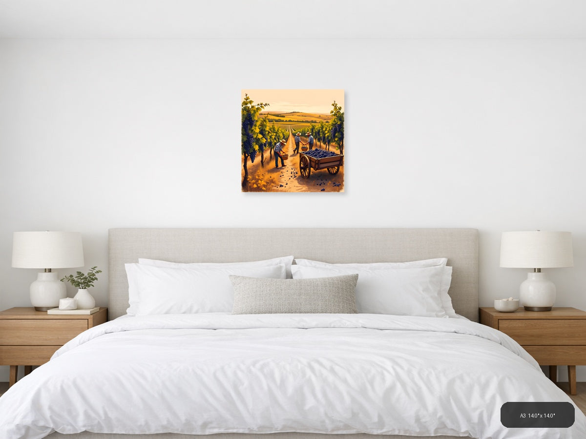 Vintage Vineyard Harvest Workers Wall Art — A3 / Bedroom