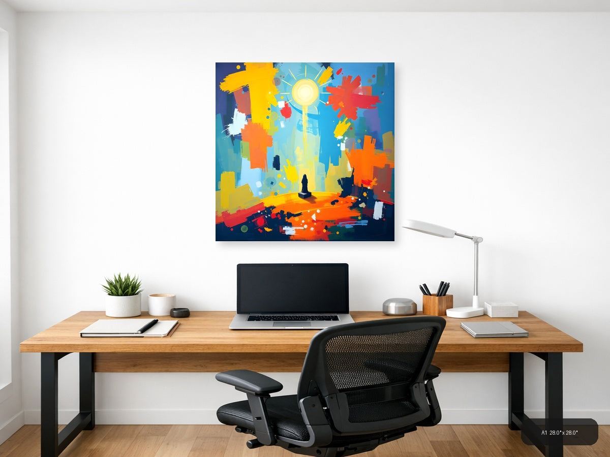 Vibrant Abstract Sun and City Landscape Wall Art — A1 / Office
