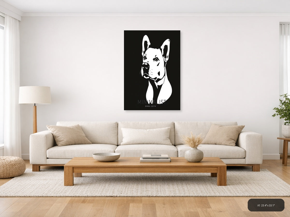 Minimalist Bull Terrier Portrait Black & White Wall Art — A1 / Living Room