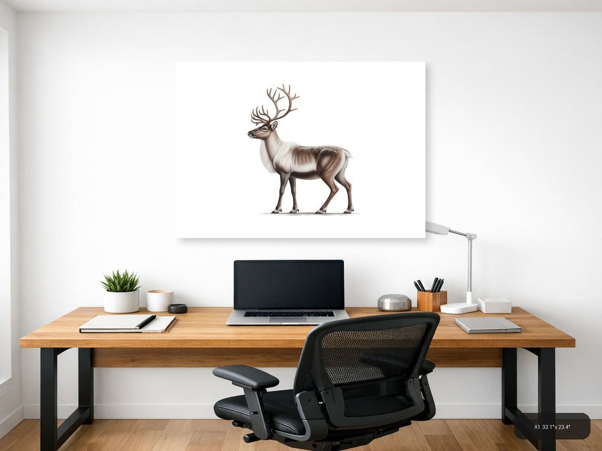 Minimalist Reindeer with Antlers Landscape Wall Art — A1 / Office