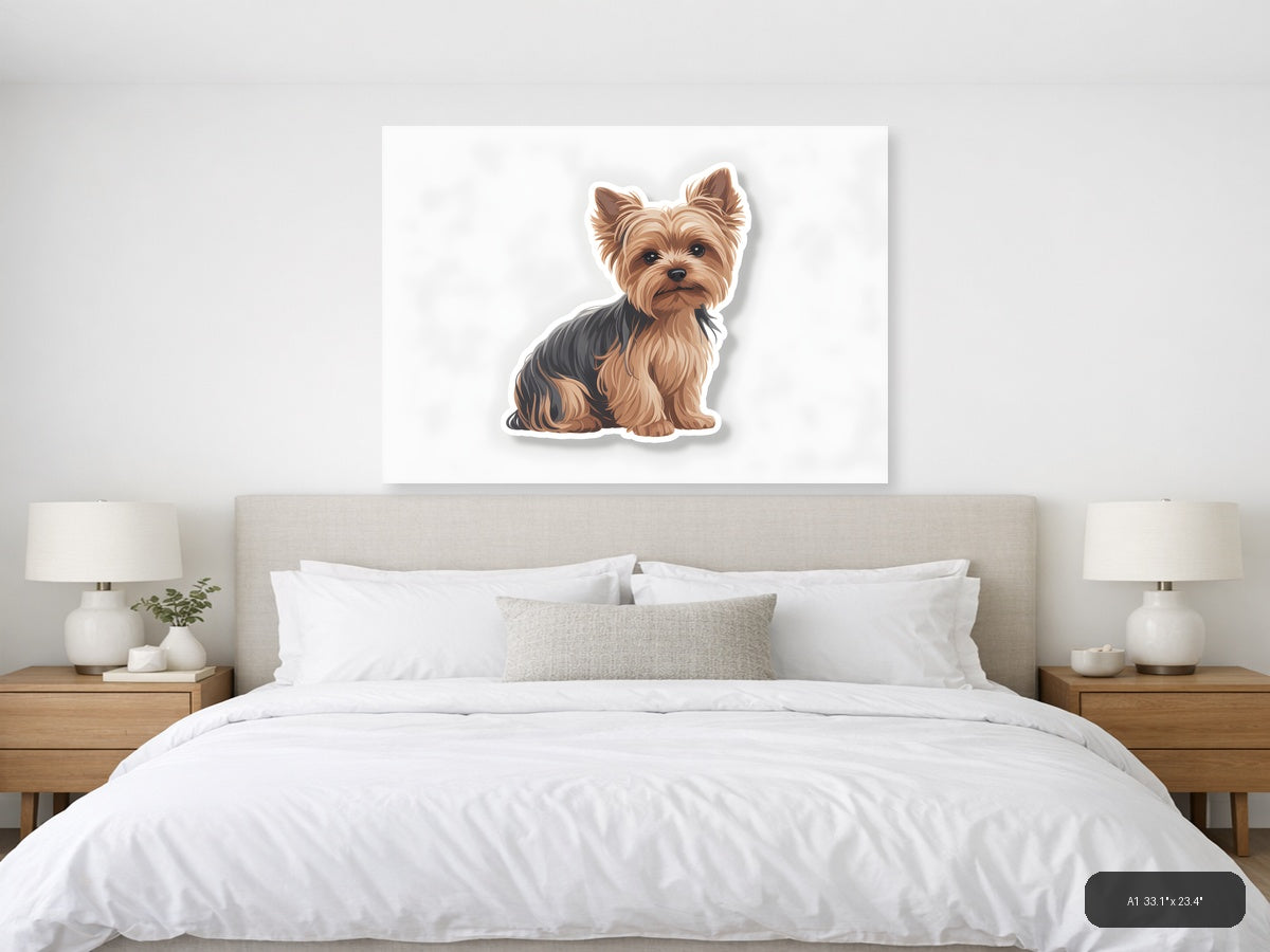 Cute Yorkie Puppy Minimalist Portrait Wall Art — A1 / Bedroom