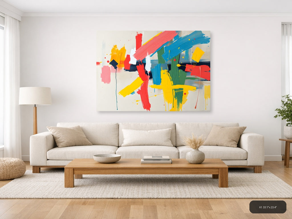 Colorful Abstract Brushstrokes & Geometric Shapes Wall Art — A1 / Living Room