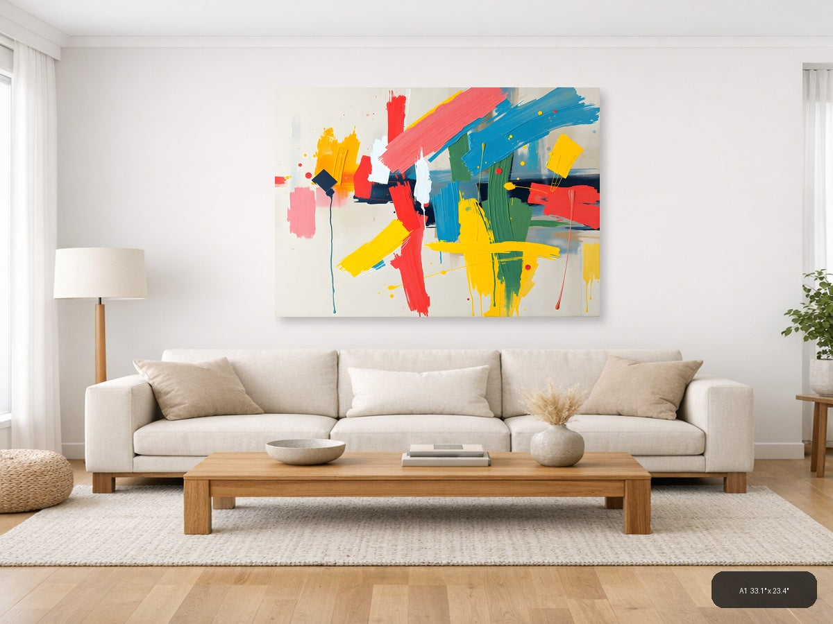 Colorful Abstract Brushstrokes & Geometric Shapes Wall Art — A1 / Living Room