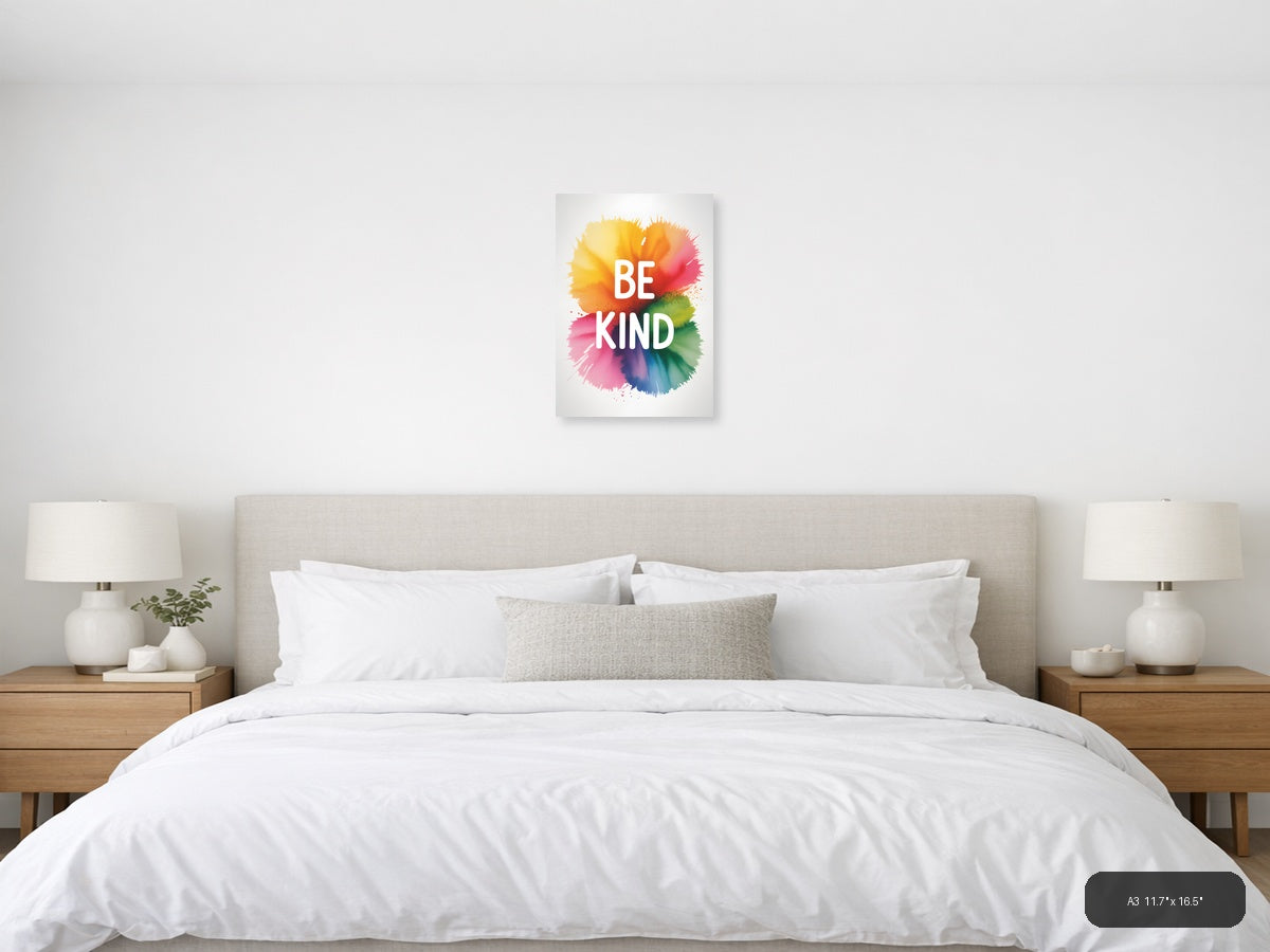 Be Kind Watercolor Splash Portrait Wall Art — A3 / Bedroom