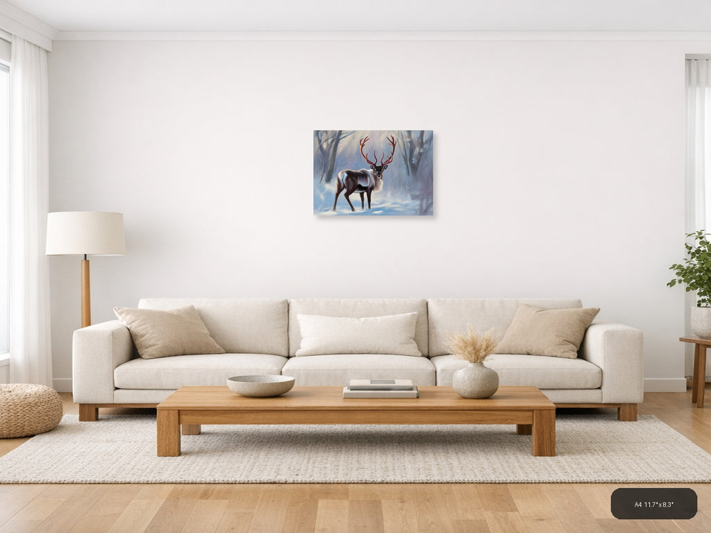 Majestic Deer with Glowing Antlers Abstract Wall Art — A4 / Living Room