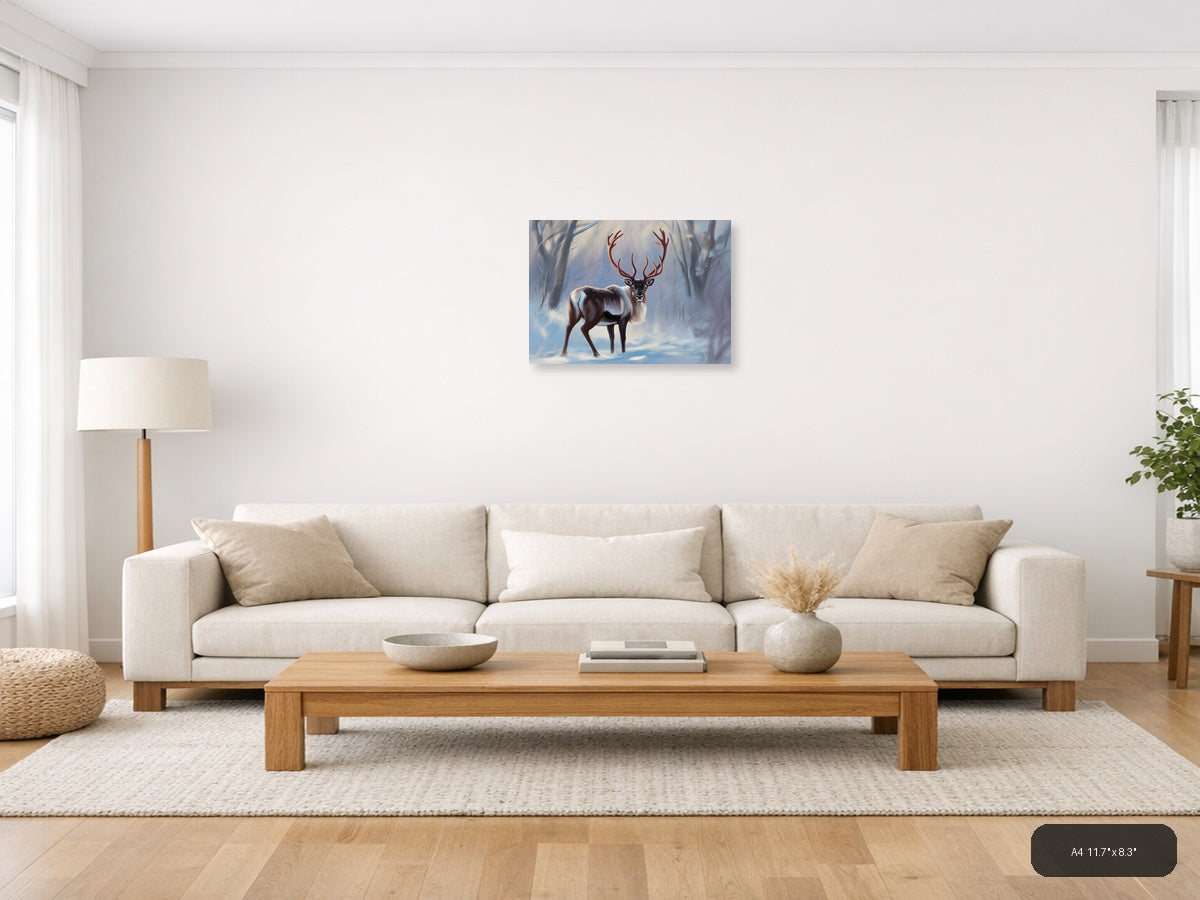Majestic Deer with Glowing Antlers Abstract Wall Art — A4 / Living Room
