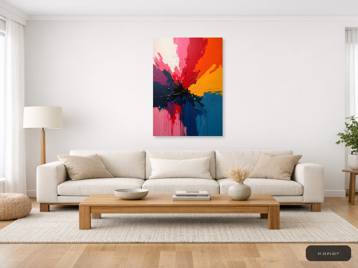 Vibrant Abstract Explosion Centre - Modern Splash Wall Art — A1 / Living Room