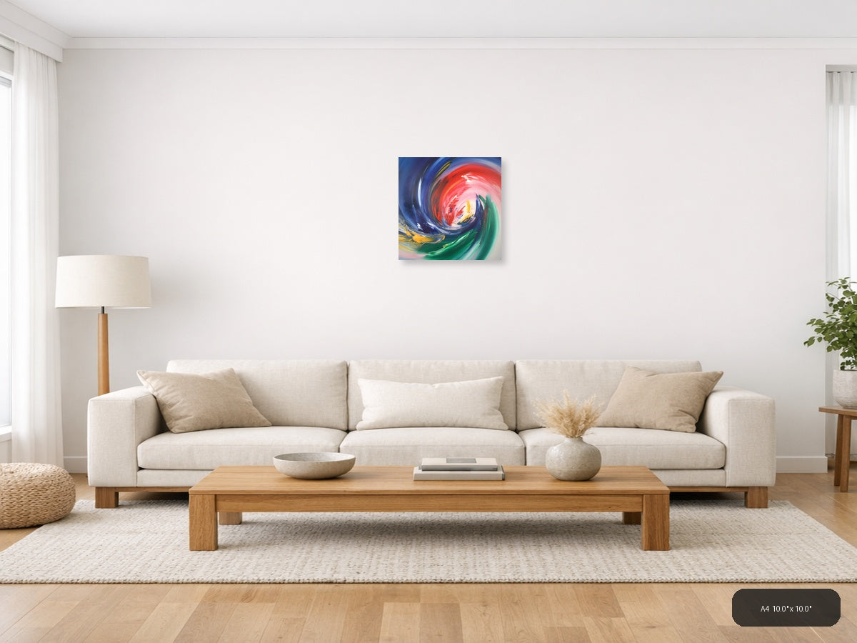 Vibrant Abstract Swirl Red Blue Green Yellow Wall Art — A4 / Living Room