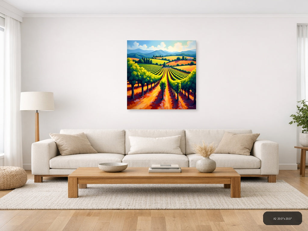 Vibrant Vineyard Landscape Abstract Wall Art — A2 / Living Room