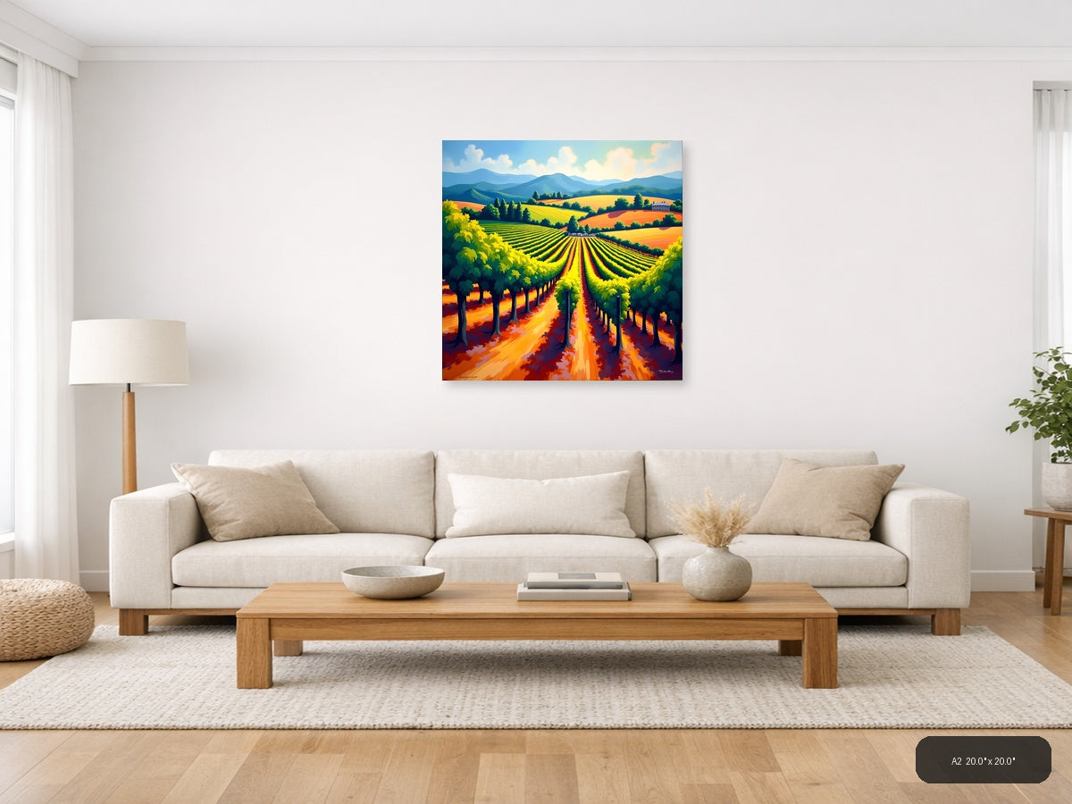Vibrant Vineyard Landscape Abstract Wall Art — A2 / Living Room