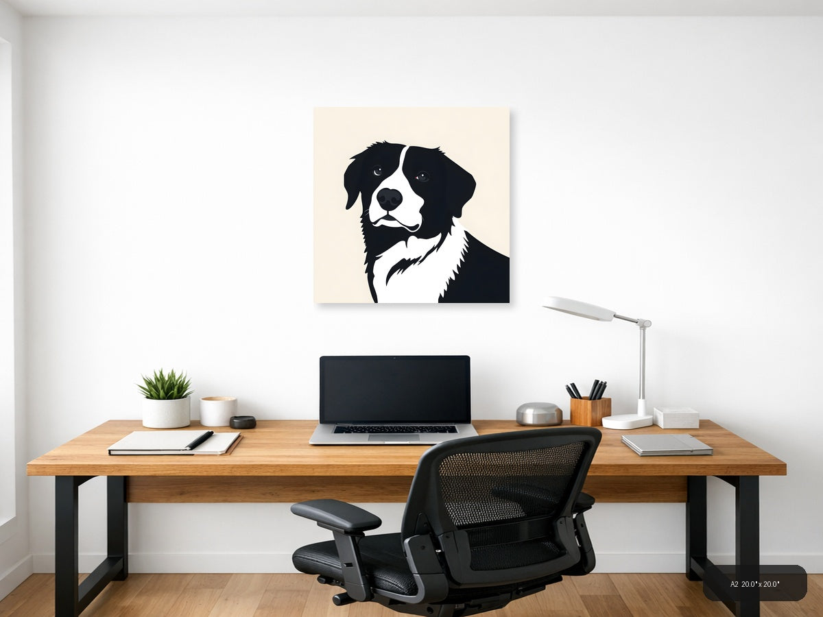 Black and White Dog Portrait Minimalist Wall Art — A2 / Office