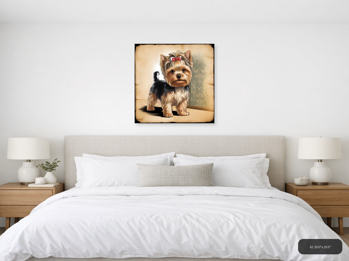 Vintage Shih Tzu Puppy with Pink Bow Wall Art — A2 / Bedroom